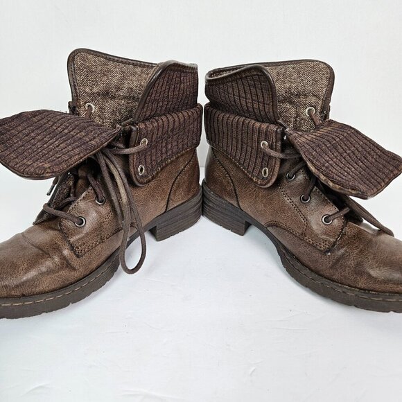 Born | BOC Saturn II Latte Faux Leather Fold Over Combat/Moto Lug Boot 7 - Picture 3 of 9